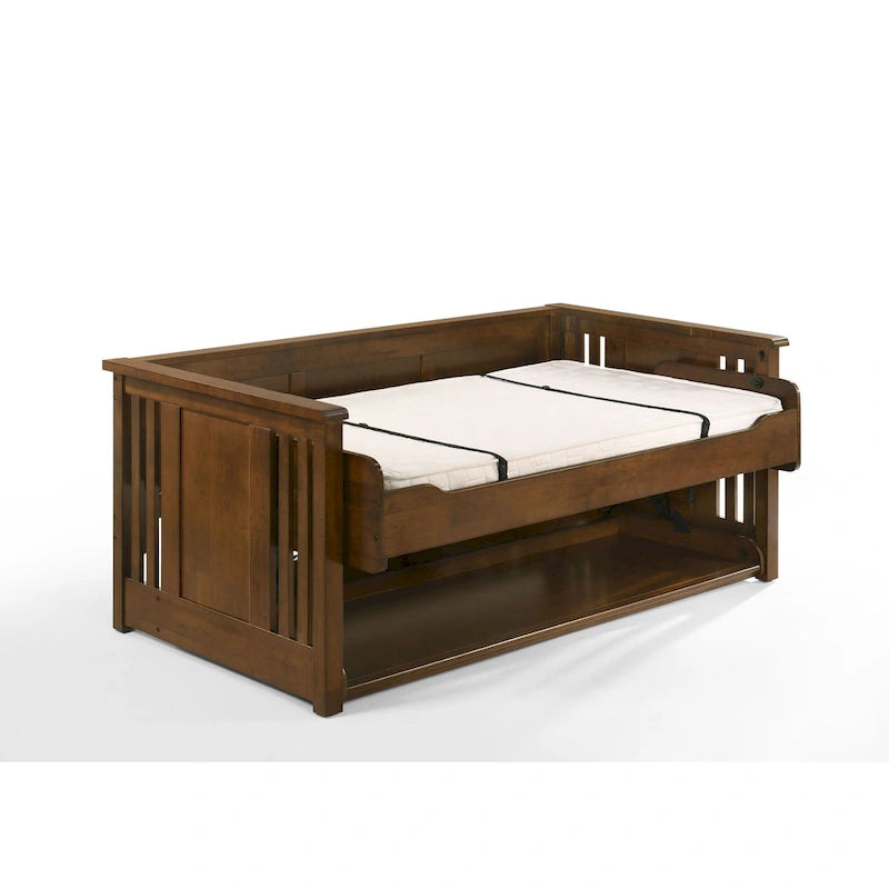 Lit-bureau simple, Se transforme en lit en moins d'une minute, Ports USB et prises de courant, Bois massif, Style moderne, Noyer noir, 1 personne