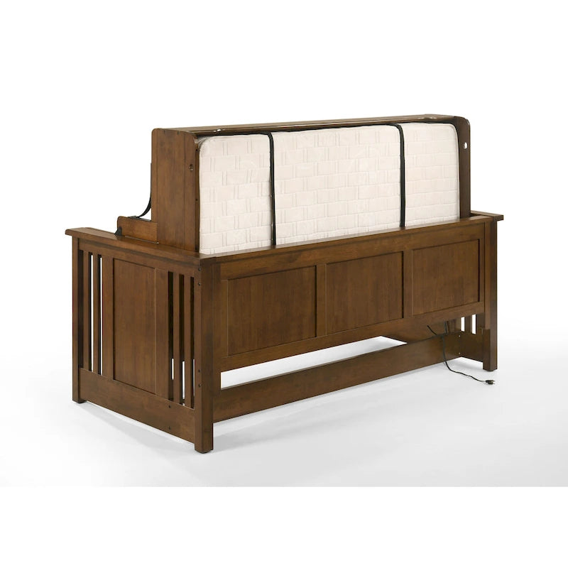 Lit-bureau simple, Se transforme en lit en moins d'une minute, Ports USB et prises de courant, Bois massif, Style moderne, Noyer noir, 1 personne