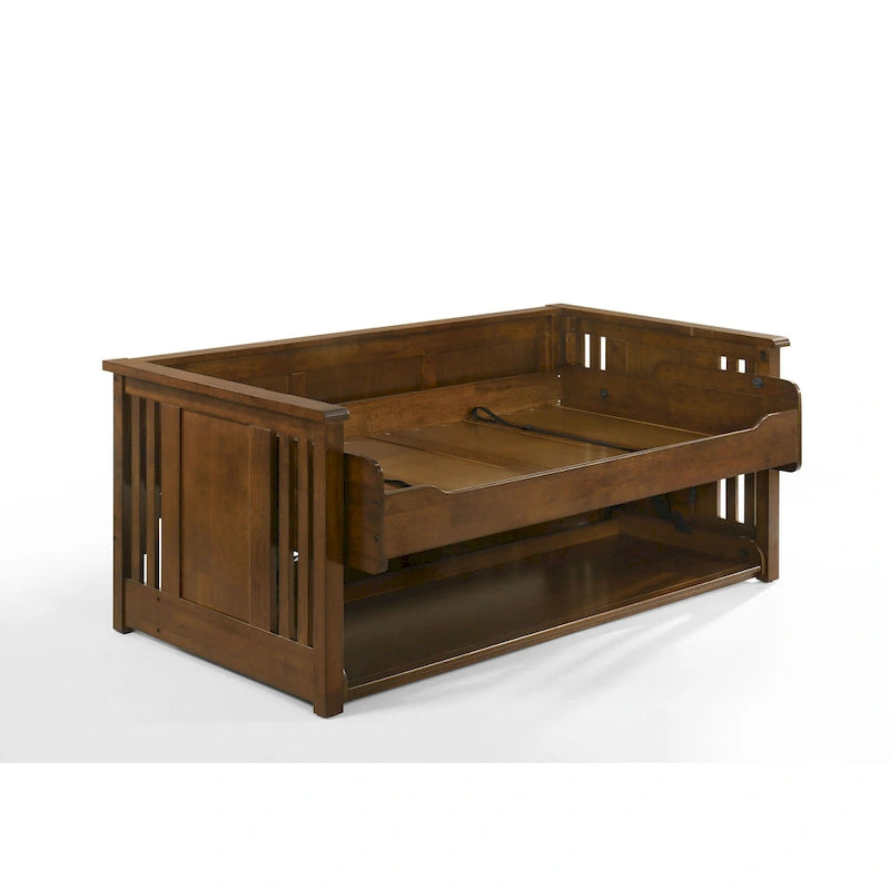 Lit-bureau simple, Se transforme en lit en moins d'une minute, Ports USB et prises de courant, Bois massif, Style moderne, Noyer noir, 1 personne