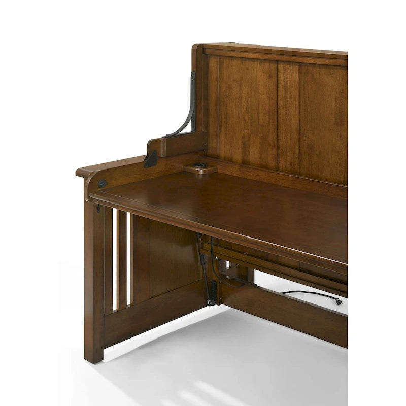 Lit-bureau simple, Se transforme en lit en moins d'une minute, Ports USB et prises de courant, Bois massif, Style moderne, Noyer noir, 1 personne