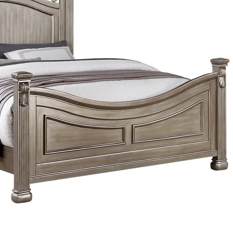 Cadre de lit en bois, tête de lit moulurée classique, style traditionnel américain, argent antique, grand lit / très grand lit / très grand lit californien, 2 personnes