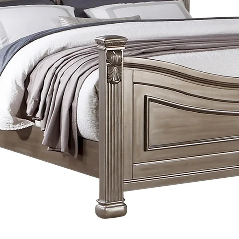 Cadre de lit en bois, tête de lit moulurée classique, style traditionnel américain, argent antique, grand lit / très grand lit / très grand lit californien, 2 personnes