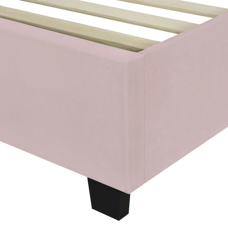 Lit Plateforme Rembourré Grand Format, Tête de Lit Surdimensionnée, Étagères Latérales, Style Moderne, Rose / Beige / Gris, 1 Personne