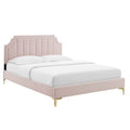 Lit plateforme jumeau, tête de lit capitonnée verticale, velours performant, pieds en métal doré, style glamour, rose / bleu marine / sarcelle / blanc / menthe / anthracite / rose poudré / gris clair, 1 personne