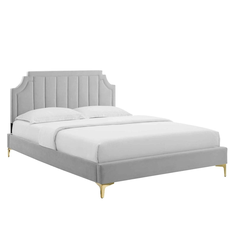 Lit plateforme jumeau, tête de lit capitonnée verticale, velours performant, pieds en métal doré, style glamour, rose / bleu marine / sarcelle / blanc / menthe / anthracite / rose poudré / gris clair, 1 personne