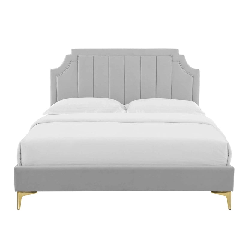 Lit plateforme jumeau, tête de lit capitonnée verticale, velours performant, pieds en métal doré, style glamour, rose / bleu marine / sarcelle / blanc / menthe / anthracite / rose poudré / gris clair, 1 personne