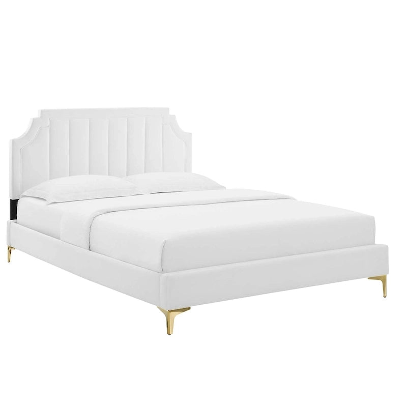Lit plateforme jumeau, tête de lit capitonnée verticale, velours performant, pieds en métal doré, style glamour, rose / bleu marine / sarcelle / blanc / menthe / anthracite / rose poudré / gris clair, 1 personne