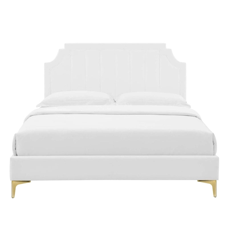 Lit plateforme jumeau, tête de lit capitonnée verticale, velours performant, pieds en métal doré, style glamour, rose / bleu marine / sarcelle / blanc / menthe / anthracite / rose poudré / gris clair, 1 personne