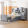 Lit plateforme une place, armoire intégrée, 6 tiroirs, 12 compartiments de rangement, style moderne, gris/blanc, 1 personne