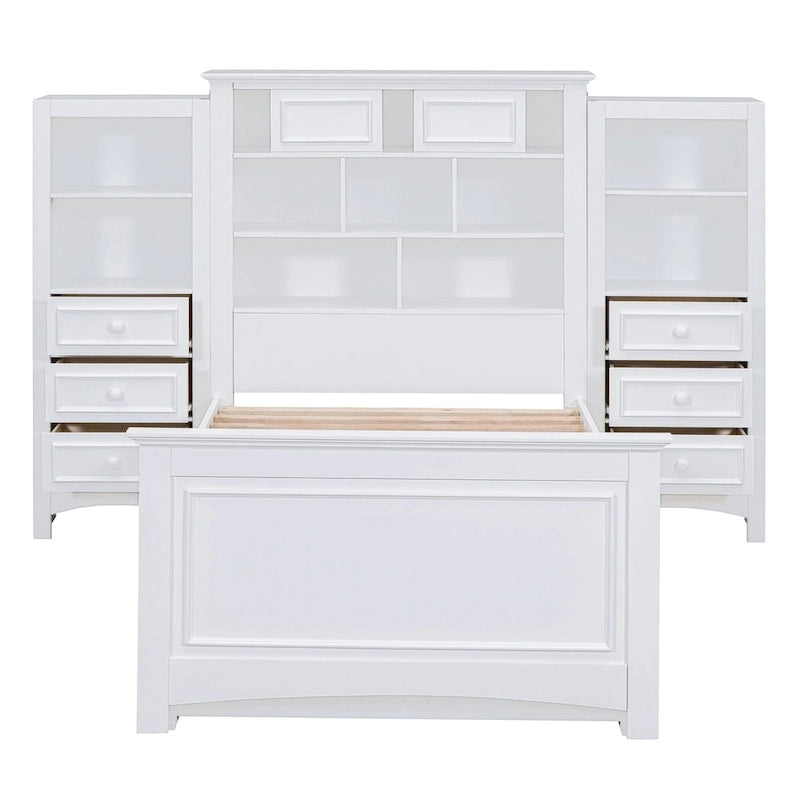 Lit plateforme une place, armoire intégrée, 6 tiroirs, 12 compartiments de rangement, style moderne, gris/blanc, 1 personne