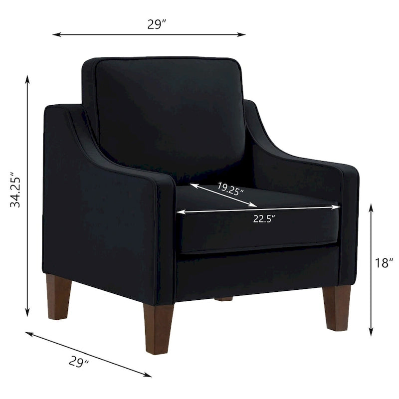 Fauteuil d'appoint en velours, accoudoir incurvé, pieds en bois, noir / bleu marine / taupe, 1 place