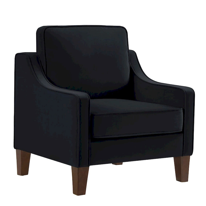 Fauteuil d'appoint en velours, accoudoir incurvé, pieds en bois, noir / bleu marine / taupe, 1 place