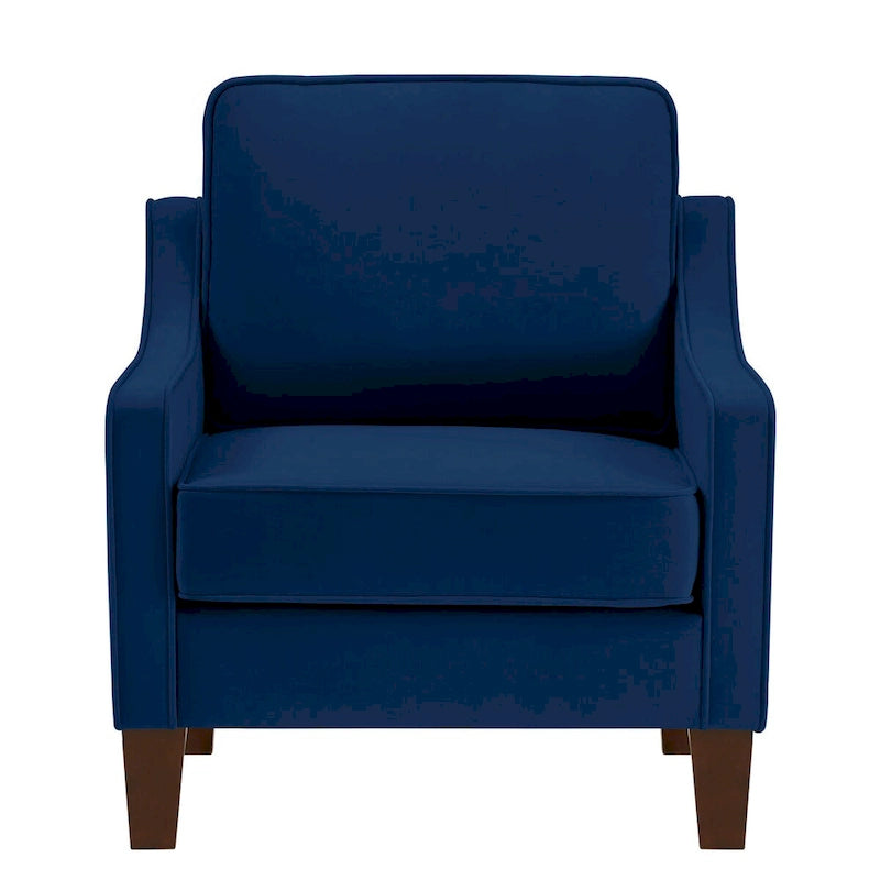 Fauteuil d'appoint en velours, accoudoir incurvé, pieds en bois, noir / bleu marine / taupe, 1 place