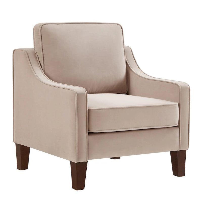 Fauteuil d'appoint en velours, accoudoir incurvé, pieds en bois, noir / bleu marine / taupe, 1 place
