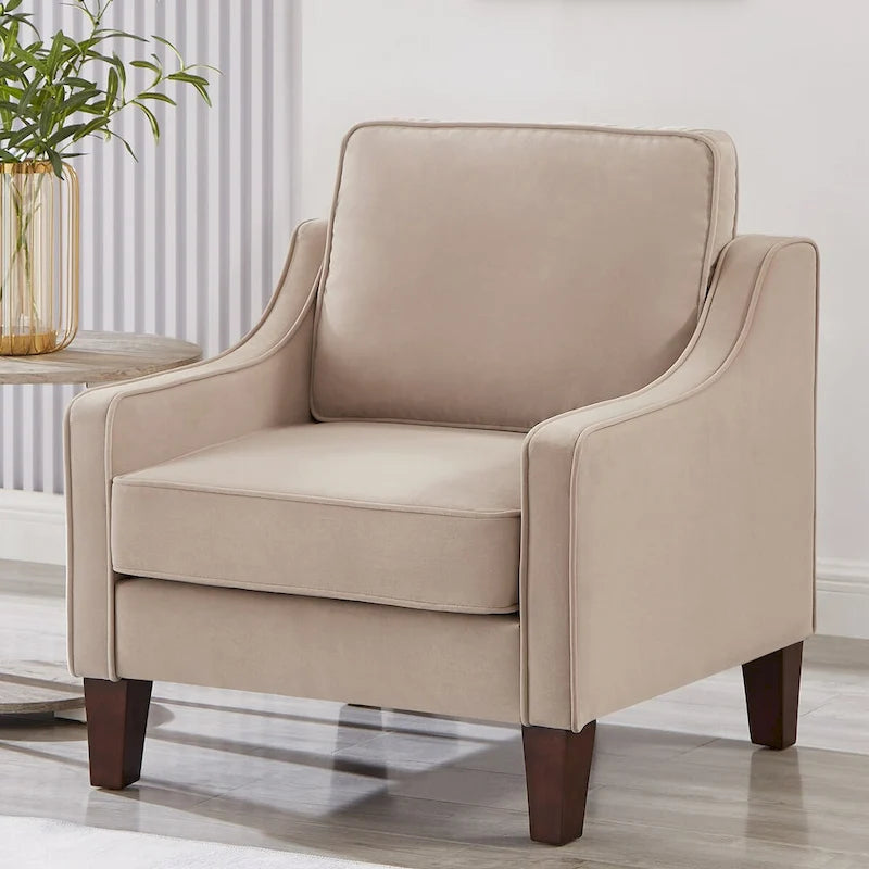 Fauteuil d'appoint en velours, accoudoir incurvé, pieds en bois, noir / bleu marine / taupe, 1 place