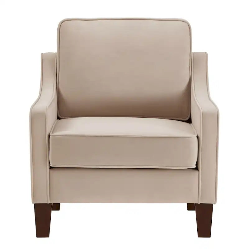 Fauteuil d'appoint en velours, accoudoir incurvé, pieds en bois, noir / bleu marine / taupe, 1 place