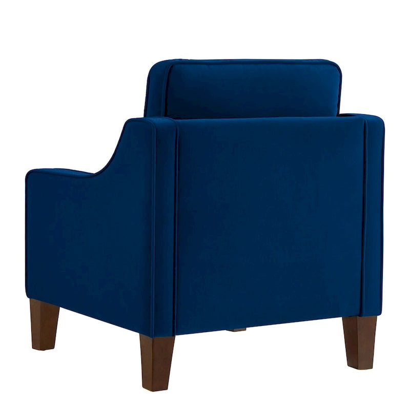 Fauteuil d'appoint en velours, accoudoir incurvé, pieds en bois, noir / bleu marine / taupe, 1 place