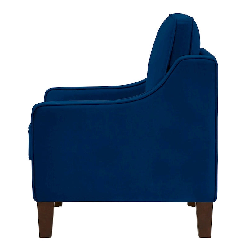 Fauteuil d'appoint en velours, accoudoir incurvé, pieds en bois, noir / bleu marine / taupe, 1 place