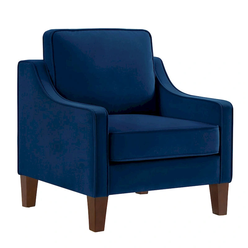 Fauteuil d'appoint en velours, accoudoir incurvé, pieds en bois, noir / bleu marine / taupe, 1 place