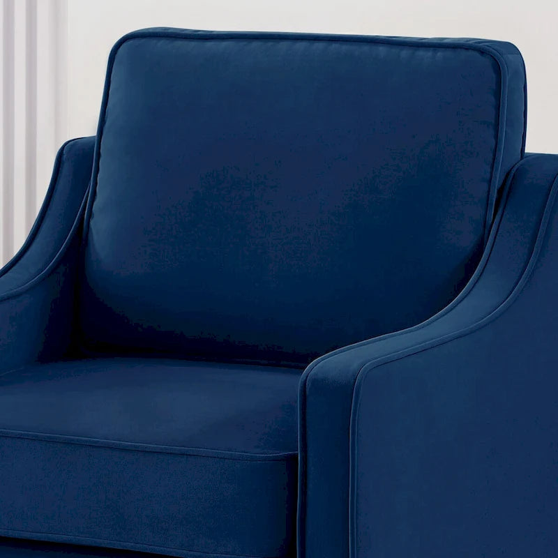 Fauteuil d'appoint en velours, accoudoir incurvé, pieds en bois, noir / bleu marine / taupe, 1 place