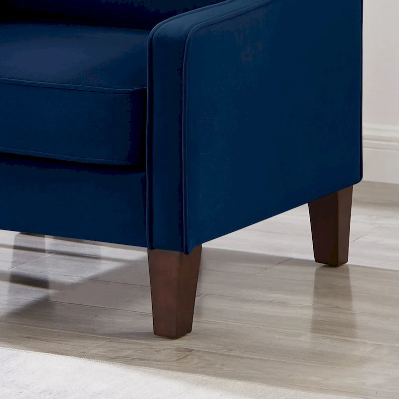 Fauteuil d'appoint en velours, accoudoir incurvé, pieds en bois, noir / bleu marine / taupe, 1 place