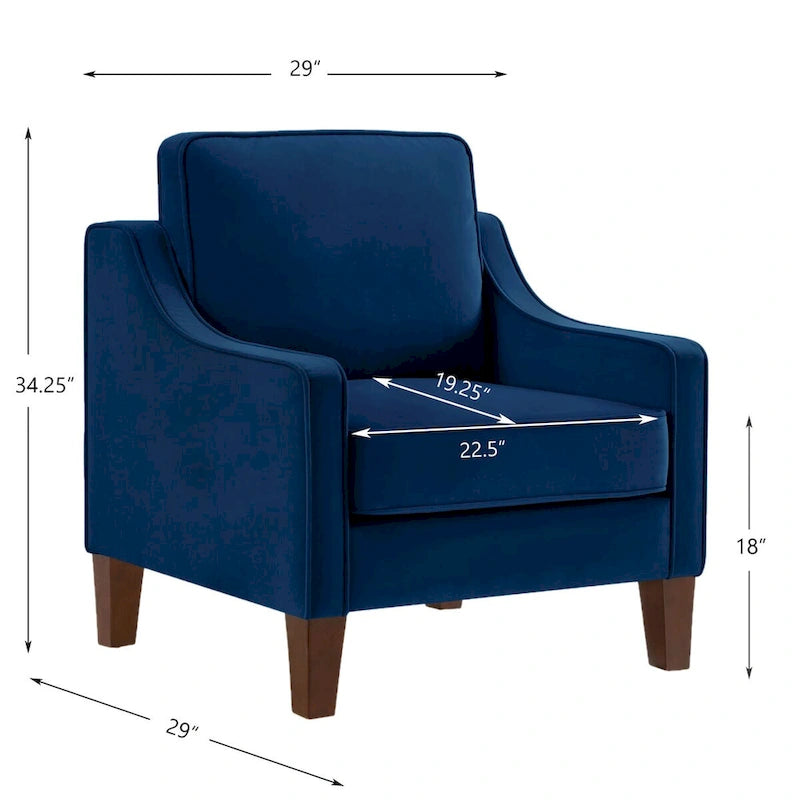 Fauteuil d'appoint en velours, accoudoir incurvé, pieds en bois, noir / bleu marine / taupe, 1 place