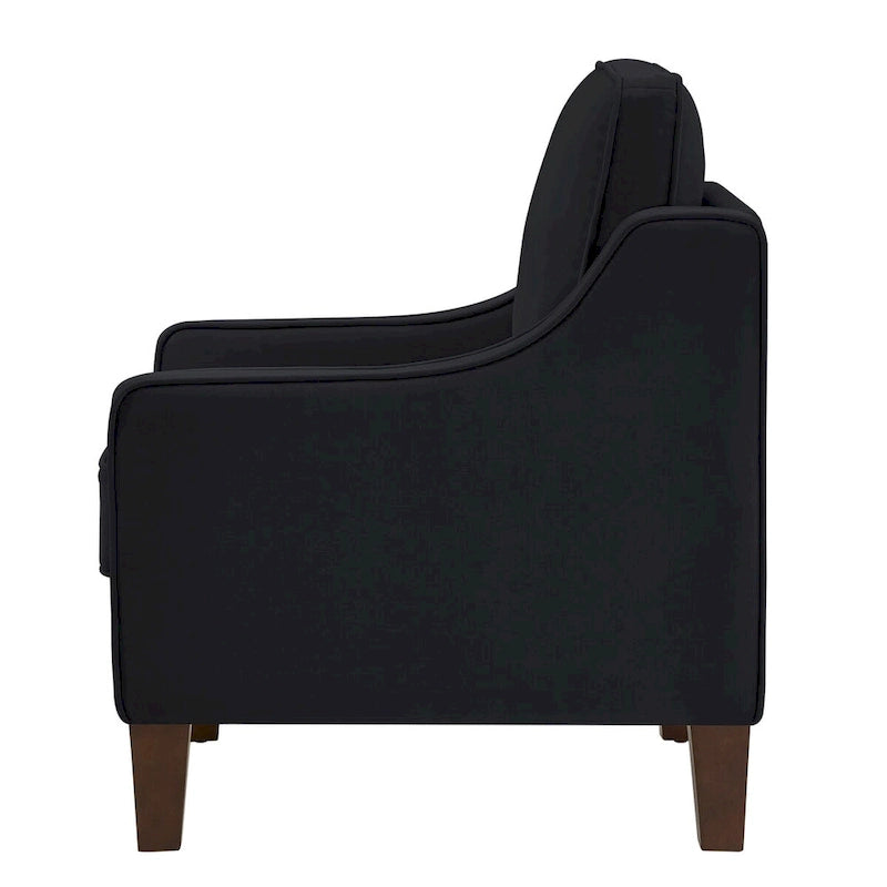 Fauteuil d'appoint en velours, accoudoir incurvé, pieds en bois, noir / bleu marine / taupe, 1 place