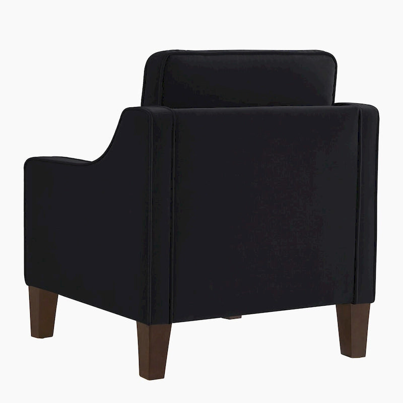 Fauteuil d'appoint en velours, accoudoir incurvé, pieds en bois, noir / bleu marine / taupe, 1 place