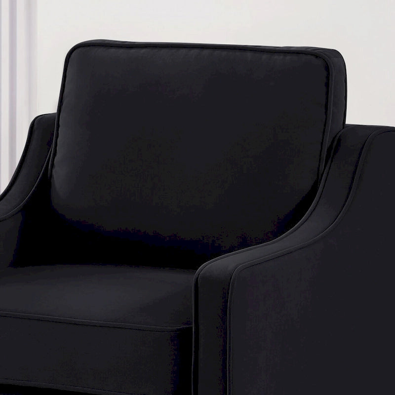Fauteuil d'appoint en velours, accoudoir incurvé, pieds en bois, noir / bleu marine / taupe, 1 place