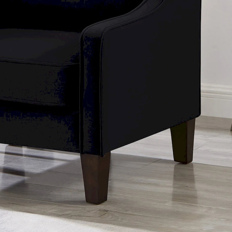 Fauteuil d'appoint en velours, accoudoir incurvé, pieds en bois, noir / bleu marine / taupe, 1 place