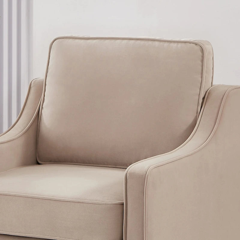 Fauteuil d'appoint en velours, accoudoir incurvé, pieds en bois, noir / bleu marine / taupe, 1 place