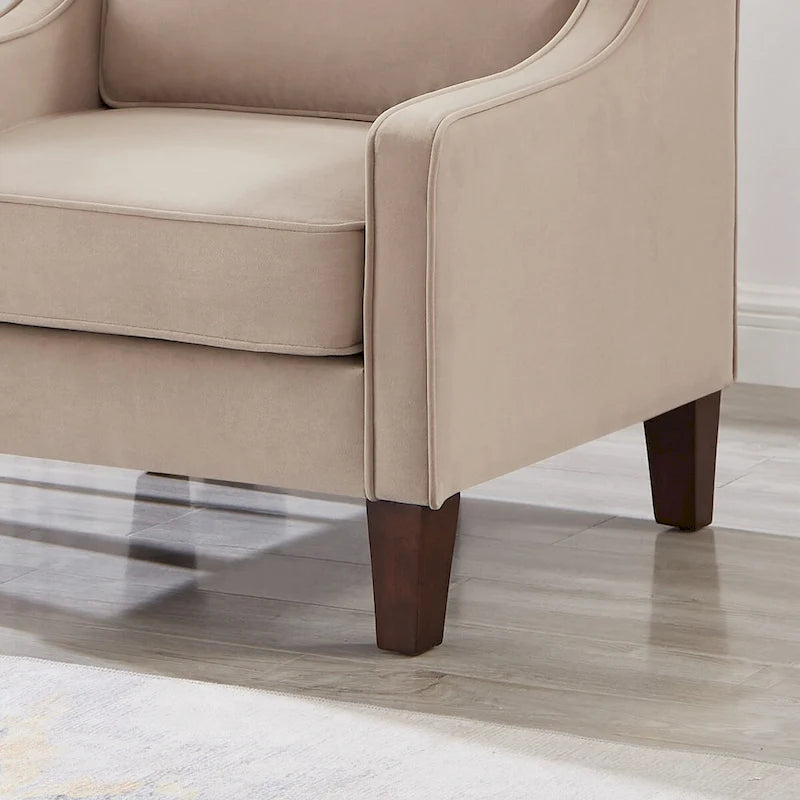 Fauteuil d'appoint en velours, accoudoir incurvé, pieds en bois, noir / bleu marine / taupe, 1 place