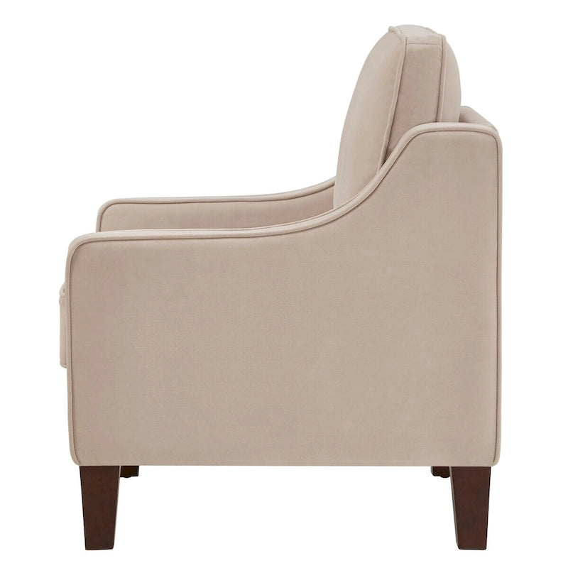 Fauteuil d'appoint en velours, accoudoir incurvé, pieds en bois, noir / bleu marine / taupe, 1 place