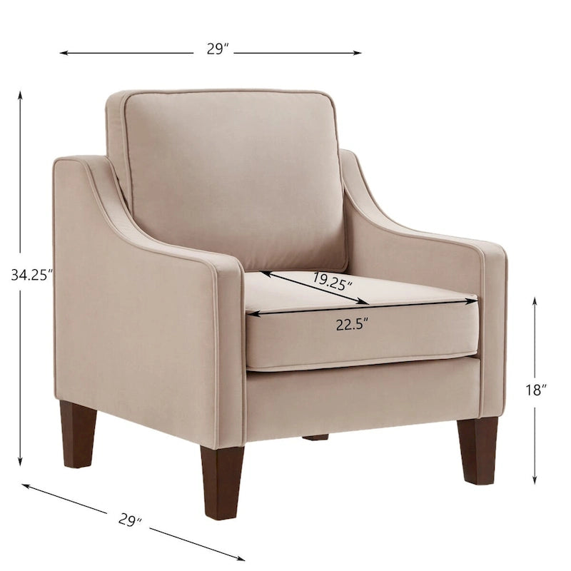 Fauteuil d'appoint en velours, accoudoir incurvé, pieds en bois, noir / bleu marine / taupe, 1 place