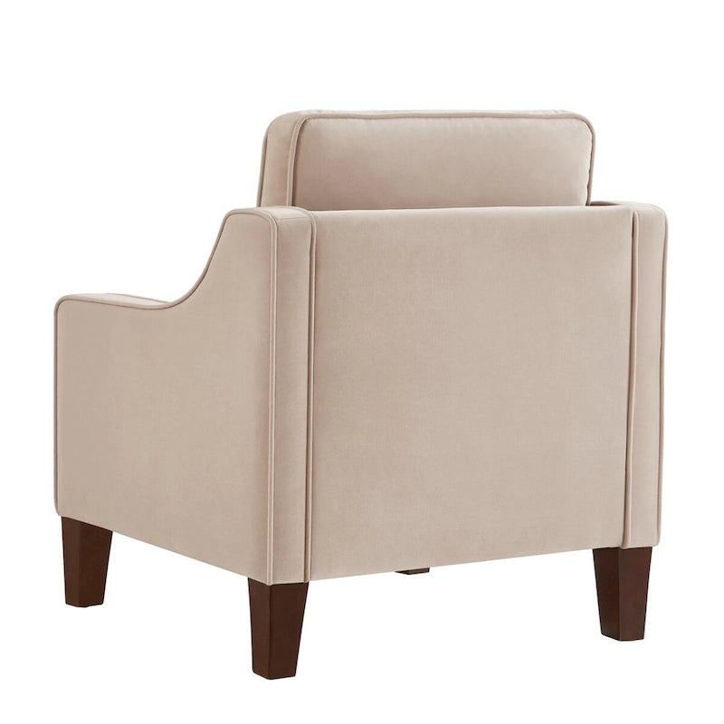 Fauteuil d'appoint en velours, accoudoir incurvé, pieds en bois, noir / bleu marine / taupe, 1 place