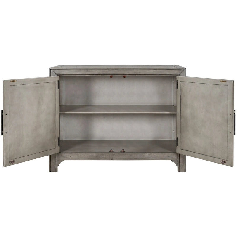 Meuble d'appoint, 2 portes, poignées antiques, 1 étagère réglable, pieds hauts, style vintage, gris antique / bleu antique / blanc antique, 1 unité