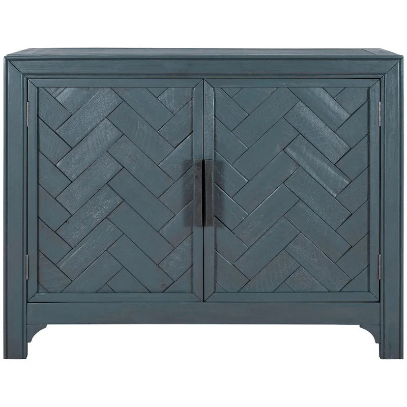 Meuble d'appoint, 2 portes, poignées antiques, 1 étagère réglable, pieds hauts, style vintage, gris antique / bleu antique / blanc antique, 1 unité