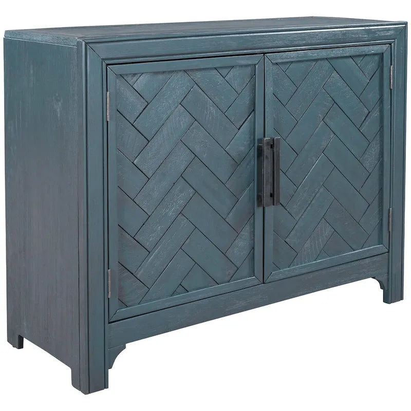 Meuble d'appoint, 2 portes, poignées antiques, 1 étagère réglable, pieds hauts, style vintage, gris antique / bleu antique / blanc antique, 1 unité