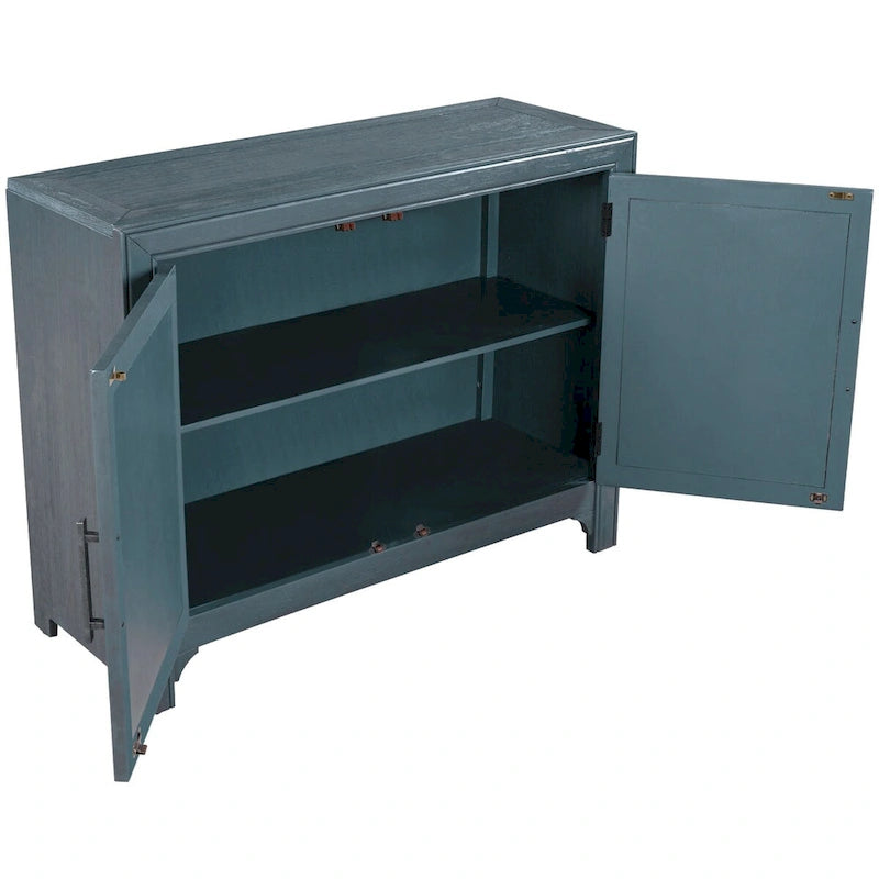 Meuble d'appoint, 2 portes, poignées antiques, 1 étagère réglable, pieds hauts, style vintage, gris antique / bleu antique / blanc antique, 1 unité
