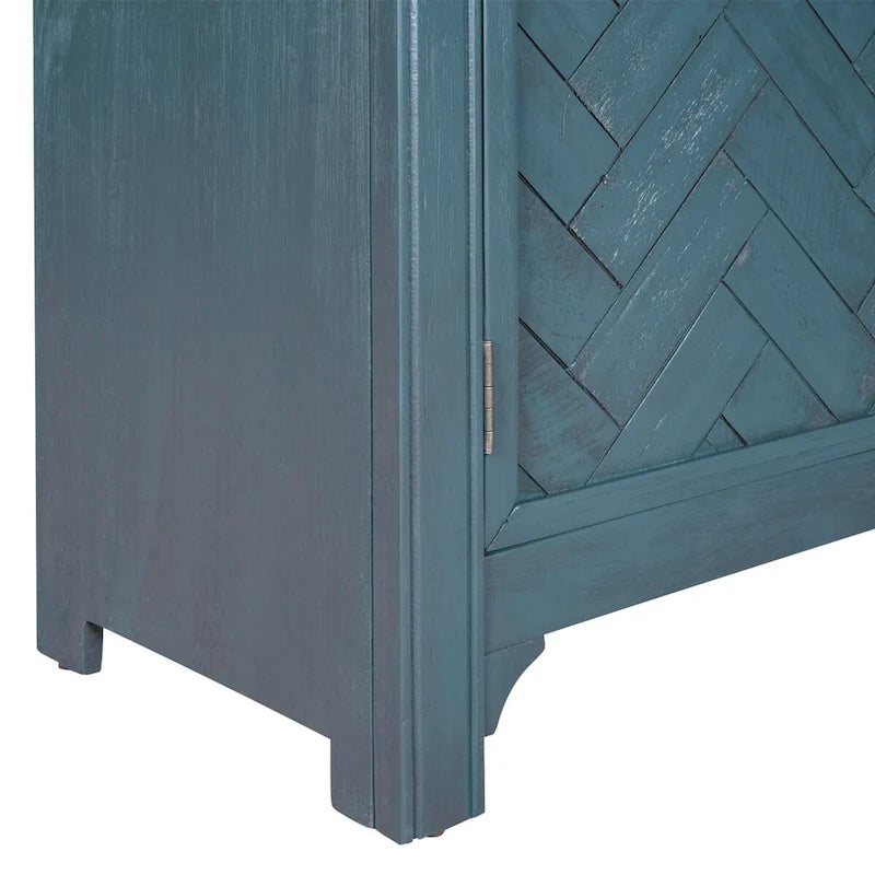 Meuble d'appoint, 2 portes, poignées antiques, 1 étagère réglable, pieds hauts, style vintage, gris antique / bleu antique / blanc antique, 1 unité