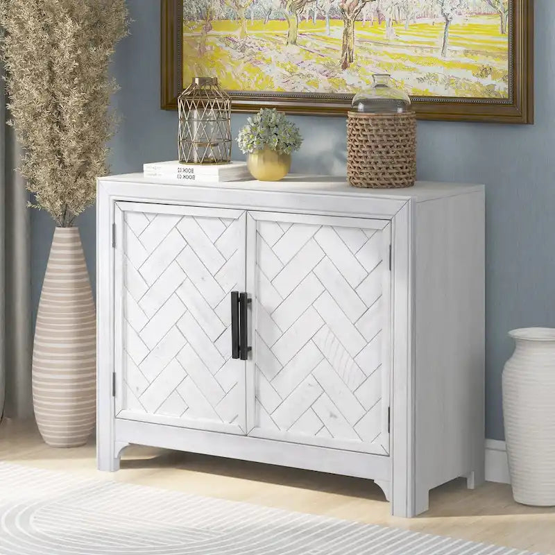 Meuble d'appoint, 2 portes, poignées antiques, 1 étagère réglable, pieds hauts, style vintage, gris antique / bleu antique / blanc antique, 1 unité