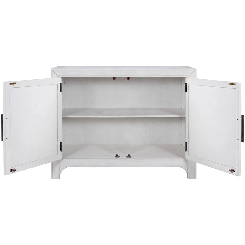 Meuble d'appoint, 2 portes, poignées antiques, 1 étagère réglable, pieds hauts, style vintage, gris antique / bleu antique / blanc antique, 1 unité