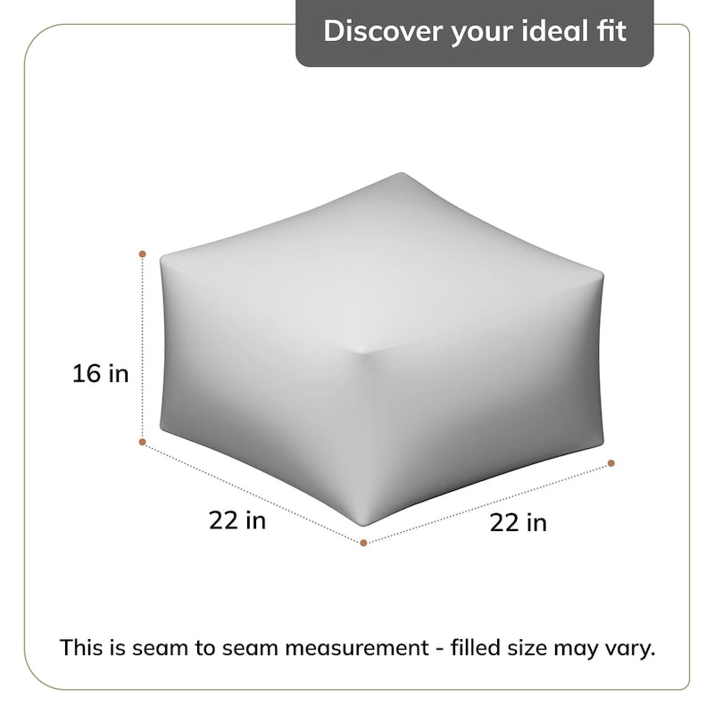 Pouf carré ottoman, 100 % coton, remplissage billes EPP, fait à la main, noir et ivoire, 1 unité