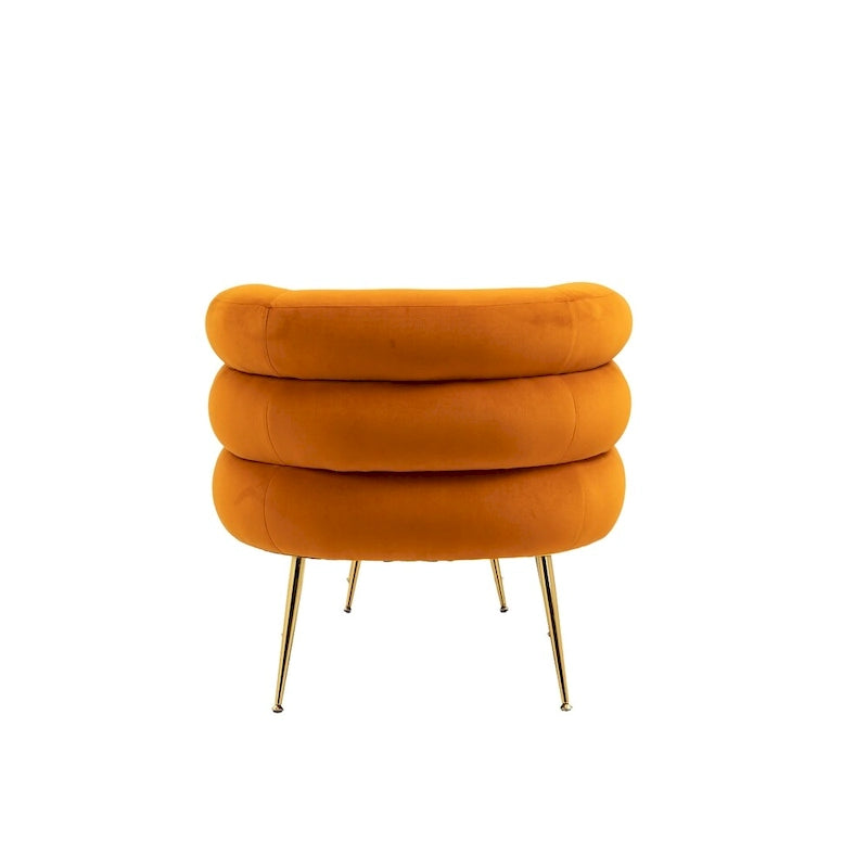 Fauteuil d'appoint en velours avec pouf, capitonné, pieds en métal doré, orange / gris / beige / vert / rouge bordeaux, 1 personne