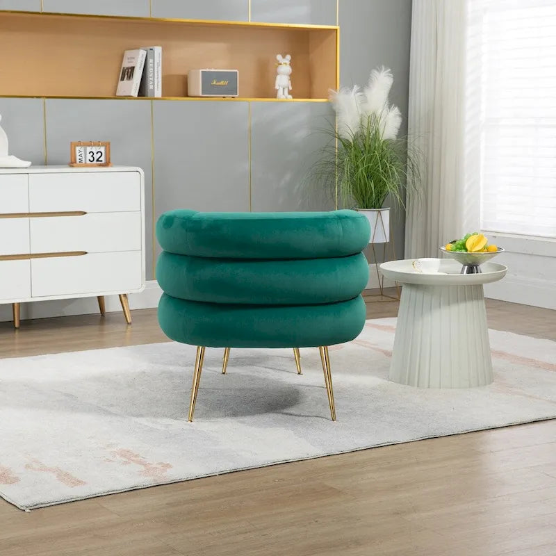 Fauteuil d'appoint en velours avec pouf, capitonné, pieds en métal doré, orange / gris / beige / vert / rouge bordeaux, 1 personne