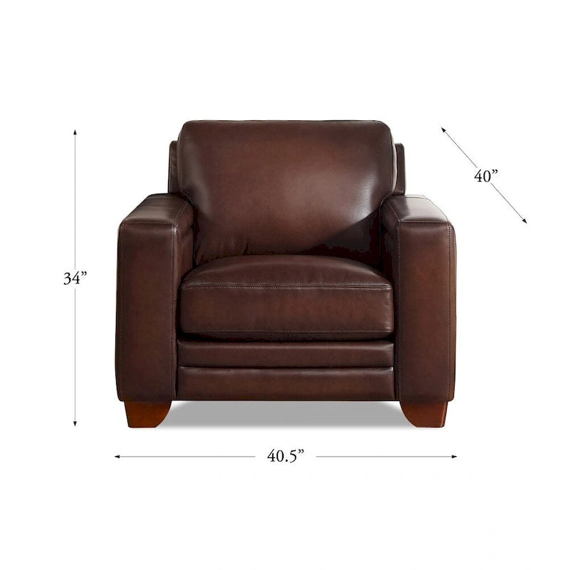 Fauteuil en cuir pleine fleur, accoudoirs carrés, clouté, gris / marron caramel, 1 personne