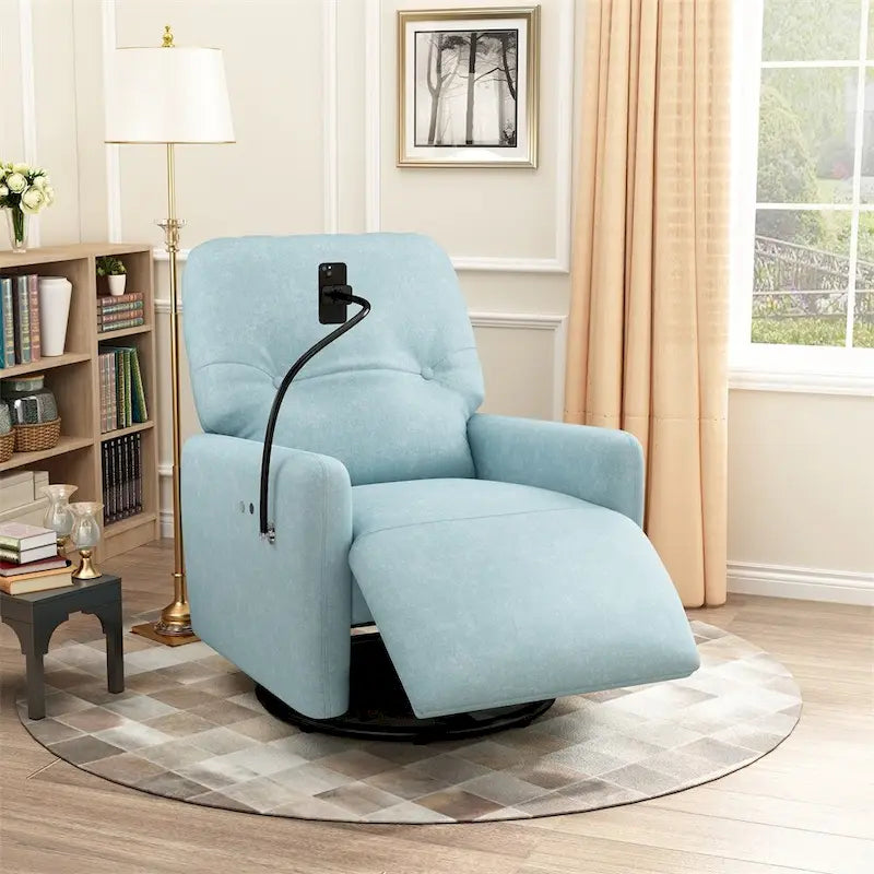 Fauteuil inclinable électrique, pivotant à 270°, réglable électriquement, porte-téléphone, bleu / gris / orange, 1 personne