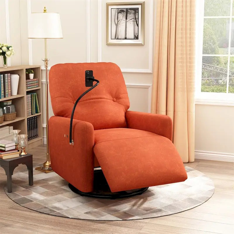 Fauteuil inclinable électrique, pivotant à 270°, réglable électriquement, porte-téléphone, bleu / gris / orange, 1 personne