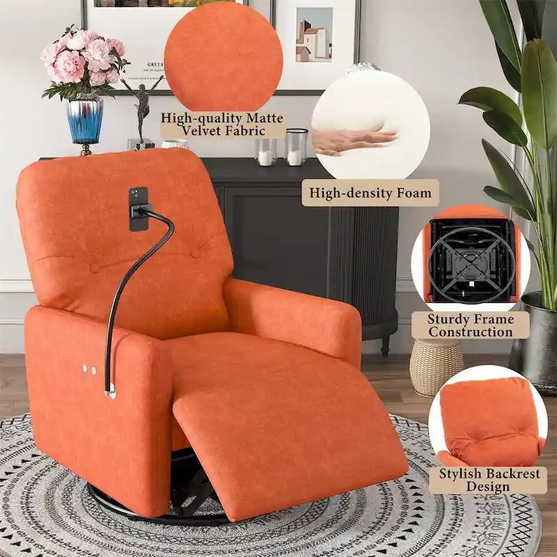 Fauteuil inclinable électrique, pivotant à 270°, réglable électriquement, porte-téléphone, bleu / gris / orange, 1 personne