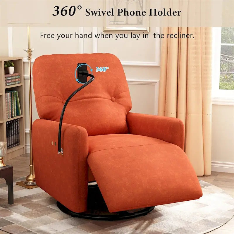 Fauteuil inclinable électrique, pivotant à 270°, réglable électriquement, porte-téléphone, bleu / gris / orange, 1 personne